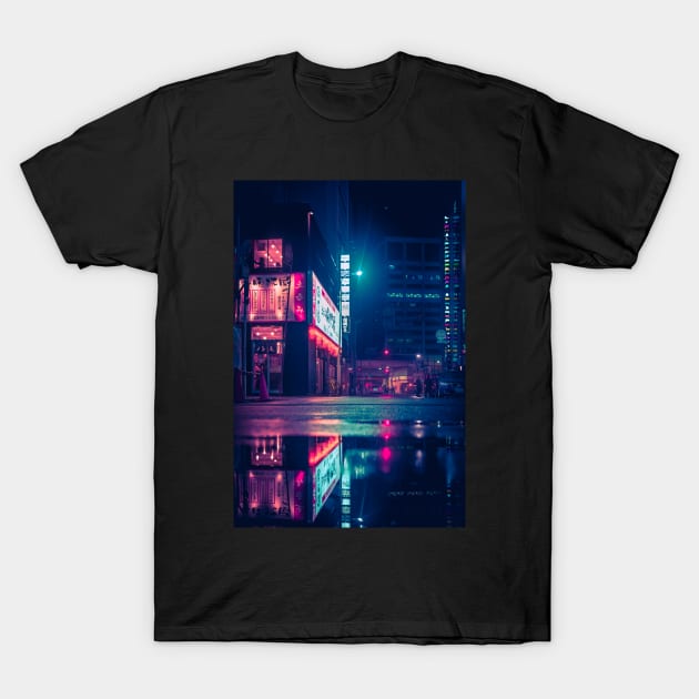 Neon Tokyo Reflection Red and green lights on the streets T-Shirt by TokyoLuv